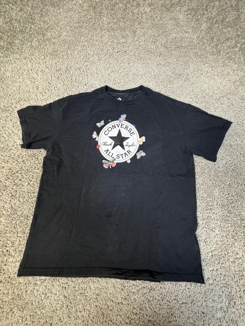 Converse Shirt Mens XS Black All Star Logo Graphic Crew Neck Tagless Jersey